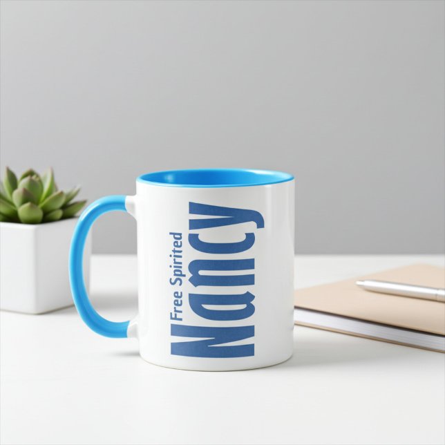 Caneca Nome personalizado de "Nancy" na Canvas azul (Criador carregado)