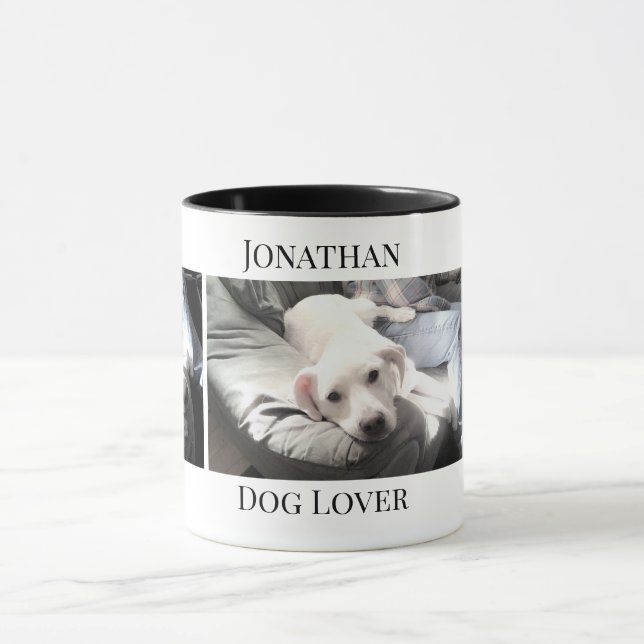 Caneca Nome Personalizado de Puppy Cachorro Lover 3 Fotog (Centro)