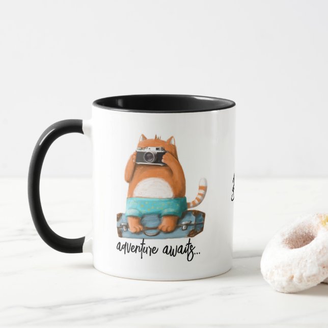 Caneca Nome Personalizado de Viagem de Aventura Engraçado (Com Donut)