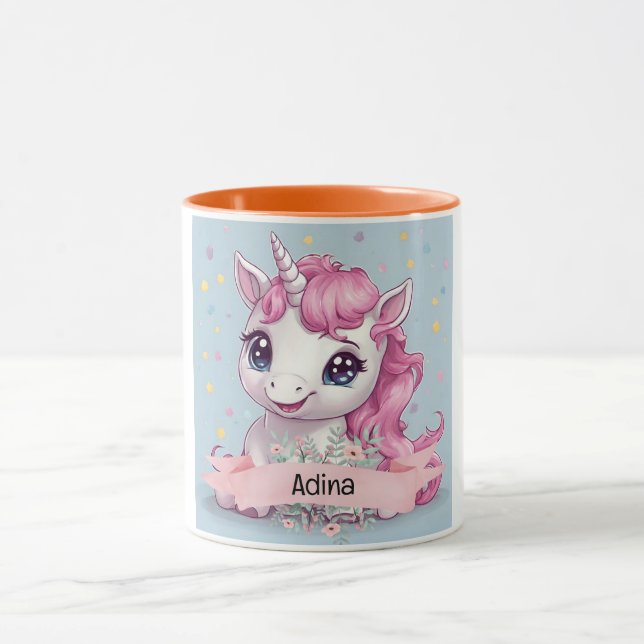 Caneca Nome Personalizado do Baby Unicorn Stars Rosa Mági (Centro)