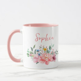 Caneca Nome Personalizado do Buquê Floral Rosa primavera