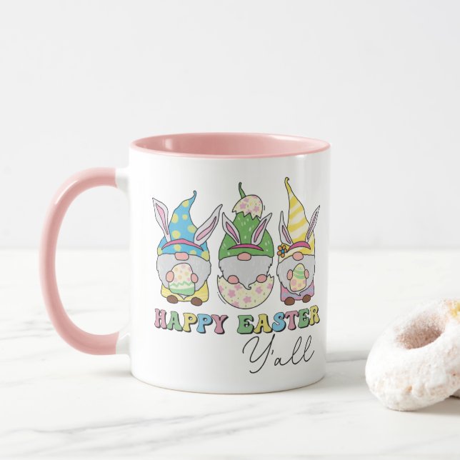 Caneca Nome Personalizado do Felz pascoa Gnomos Y'all (Com Donut)