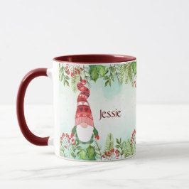 Caneca Nome Personalizado do Gnomo de Natal da Watercolor