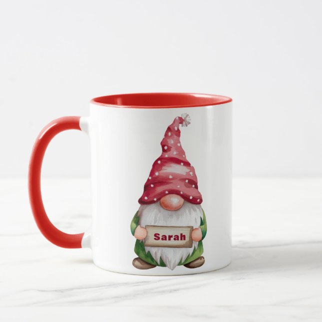 Caneca Nome Personalizado do Gnomo de Natal Personalizado (Esquerda)