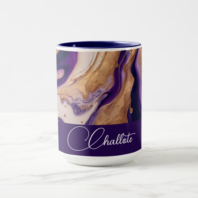 Caneca Nome Personalizado do Mármaco Leve Dourado Roxo (Centro)