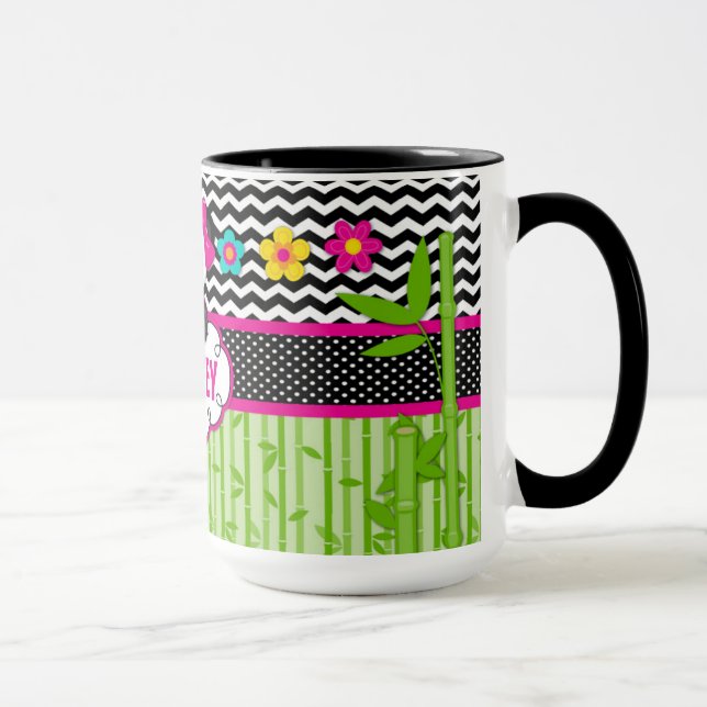 Caneca Nome Personalizado do Monograma do Urso Panda Infa (Direita)