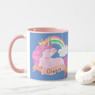 Caneca Nome Personalizado do 🌈 Rainbow Unicorn     