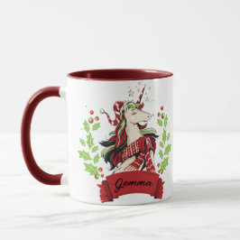 Caneca Nome Personalizado do Unicorn de Natal Bonito