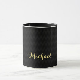 Caneca Nome Personalizado Dourado Faux Elegante de Padrão
