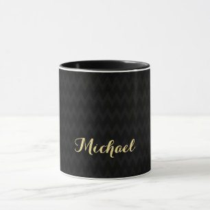 Caneca Nome Personalizado Dourado Faux Elegante de Padrão