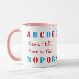 Caneca Nome Personalizado e Alfabeto Azul, Vermelho Inglê