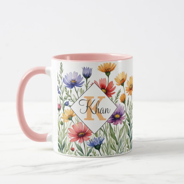 Caneca Nome personalizado e letra inicial das flores selv (Esquerda)