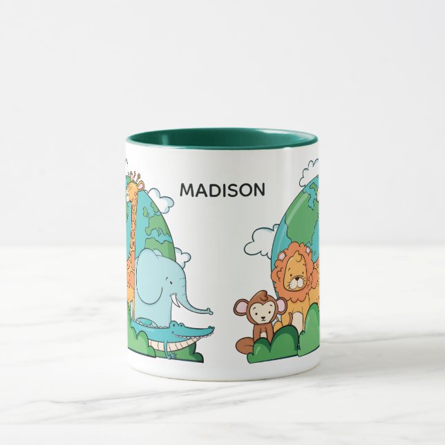 Caneca Nome Personalizado e Texto Terra com Animais (Centro)