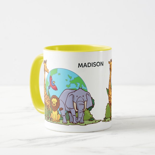 Caneca Nome Personalizado e Texto Terra com Animais (Frente Esquerda)