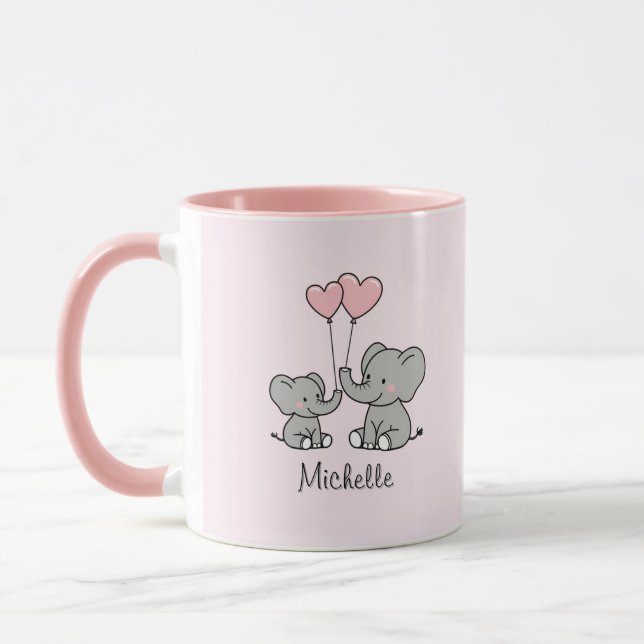 Caneca Nome personalizado Elefante Fofo e Rosa (Esquerda)