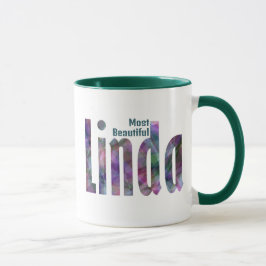 Caneca Nome Personalizado Elegante "Linda", Verde Cinza E