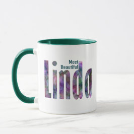 Caneca Nome Personalizado Elegante "Linda", Verde Cinza E