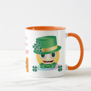 Caneca Nome Personalizado Emoji Irlandês com Hat e Shamro