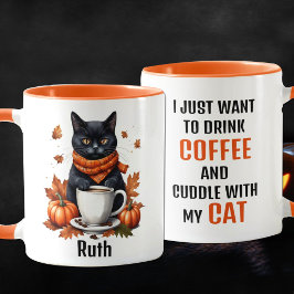 Caneca Nome Personalizado Engraçado Café Laranja e Cat