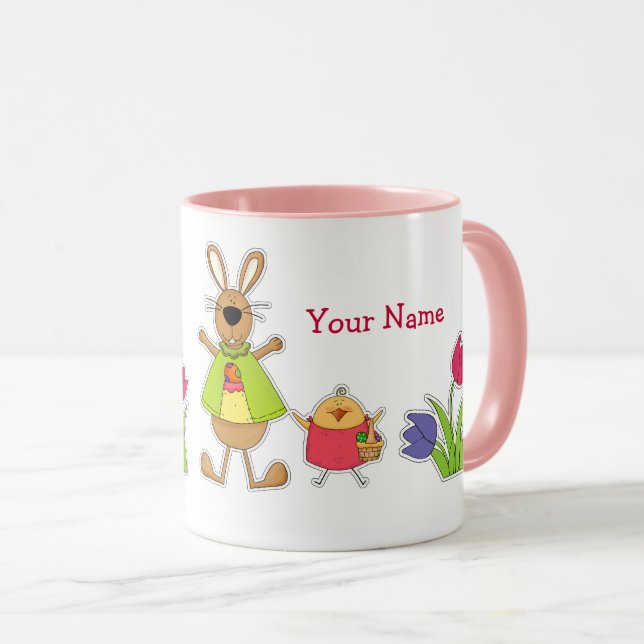 Caneca Nome Personalizado Engraçado Coelho da Páscoa Coel (Frente Esquerda)