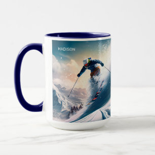 Caneca Nome Personalizado - esquiador Mountain