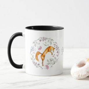 Caneca Nome Personalizado Floral da Watercolor Fox