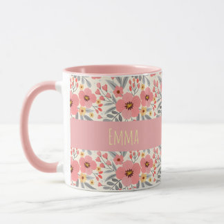 Caneca Nome Personalizado Floral Vintage Elegante