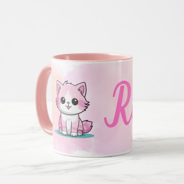 Caneca Nome Personalizado Gatinhos Rosa Rosa Rosa Gastos  (Frente Esquerda)
