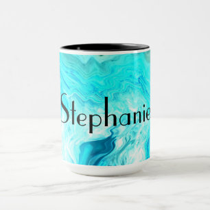 Caneca Nome Personalizado Geodo de Ágata Arte Preto Azul