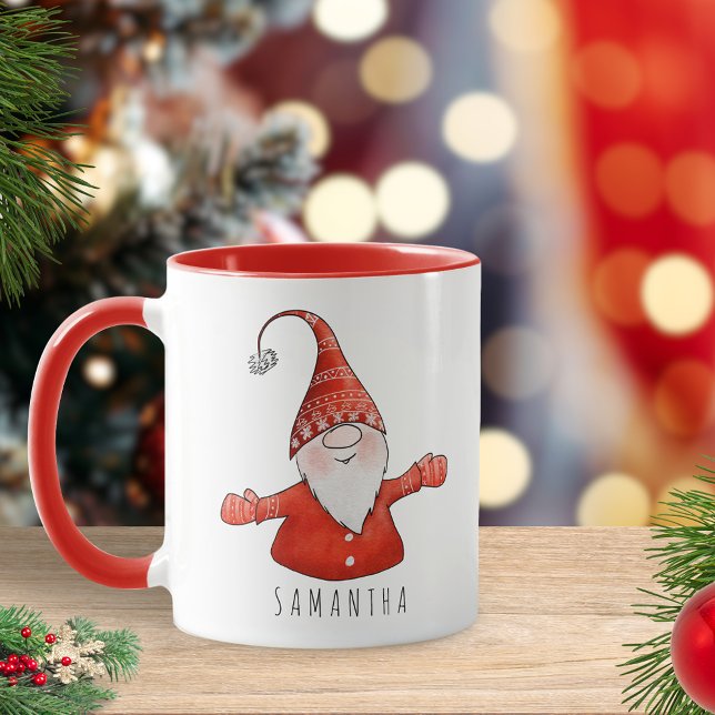Caneca Nome Personalizado Gnomo Vermelho de Cute (Criador carregado)