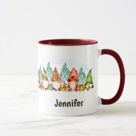 Caneca Nome Personalizado Gnomos Cachorros Aquarela Natal