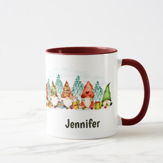 Caneca Nome Personalizado Gnomos Cachorros Aquarela Natal (Direita)