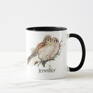 Caneca Nome Personalizado Kestrel Bird Nature Art 