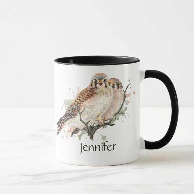 Caneca Nome Personalizado Kestrel Bird Nature Art (Direita)