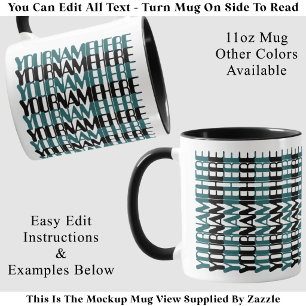 Caneca Nome Personalizado Longo Teal Mensagem Oculta Pers