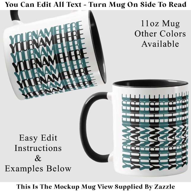 Caneca Nome Personalizado Longo Teal Mensagem Oculta Pers (Criador carregado)