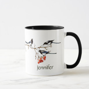 Caneca Nome personalizado Magpie Garden Bird Nature Art