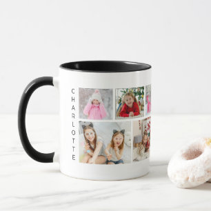 Caneca Nome Personalizado Moderno da Colagem de Fotografi