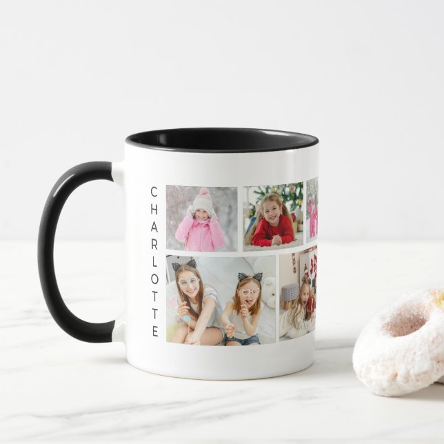 Caneca Nome Personalizado Moderno da Colagem de Fotografi (Com Donut)