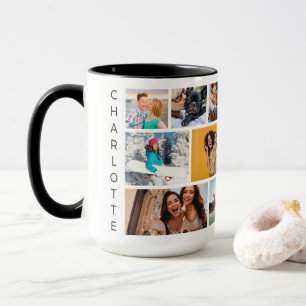 Caneca Nome Personalizado Moderno da Colagem de Fotografi