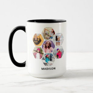 Caneca Nome Personalizado Moderno da Colagem de Fotografi