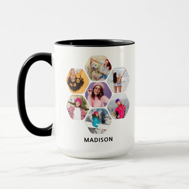 Caneca Nome Personalizado Moderno da Colagem de Fotografi (Esquerda)