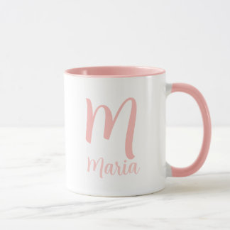 Caneca Nome Personalizado Monograma Tipografia Rosa Elega