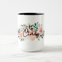 Caneca Nome Personalizado Mug floral para Raparigas,namor