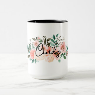 Caneca Nome Personalizado Mug floral para Raparigas,namor