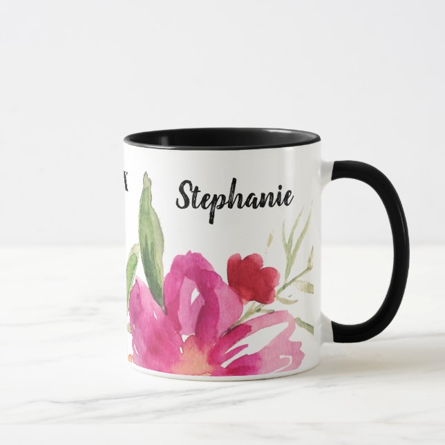 Caneca Nome Personalizado Oferta de Graduação Floral de W (Direita)
