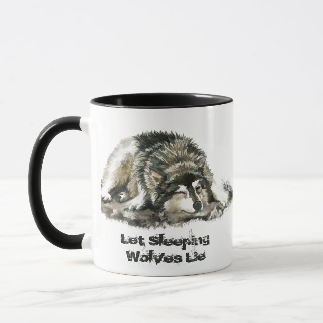 Caneca Nome personalizado ou Wolf de texto aquarela anima (Esquerda)
