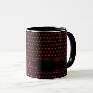 Caneca Nome Personalizado, Padrão de Corações Vermelhas N