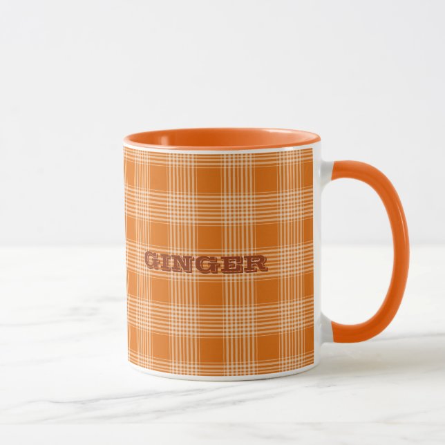 Caneca Nome Personalizado Padrão de Gingham de Xadrez Lar (Direita)