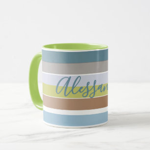 Caneca Nome Personalizado Pastel Stripes Blue Minimalista